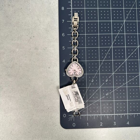 JLO Watch Womens 33mm Heart Pink MOP Dial Pave Bezel Silver Tone New Battery - Picture 8 of 8